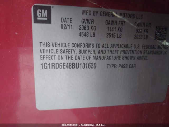 Photo 8 VIN: 1G1RD6E48BU101639 - CHEVROLET VOLT 