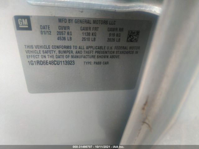 Photo 8 VIN: 1G1RD6E48CU113923 - CHEVROLET VOLT 