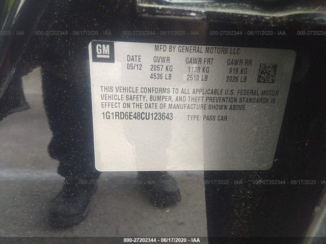 Photo 8 VIN: 1G1RD6E48CU123643 - CHEVROLET VOLT 