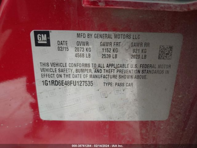 Photo 8 VIN: 1G1RD6E48FU127535 - CHEVROLET VOLT 