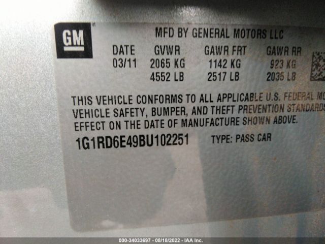 Photo 8 VIN: 1G1RD6E49BU102251 - CHEVROLET VOLT 