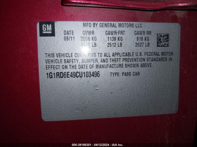 Photo 8 VIN: 1G1RD6E49CU103496 - CHEVROLET VOLT 