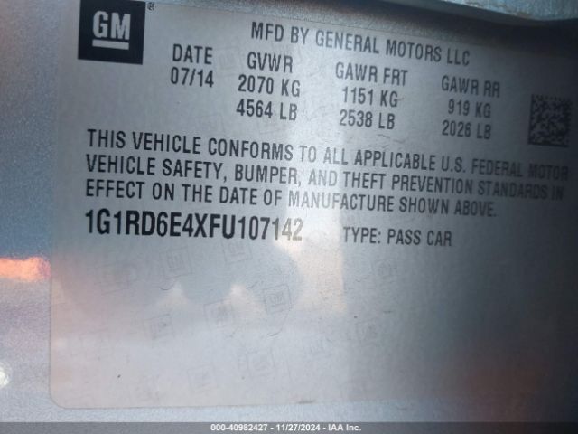 Photo 8 VIN: 1G1RD6E4XFU107142 - CHEVROLET VOLT 