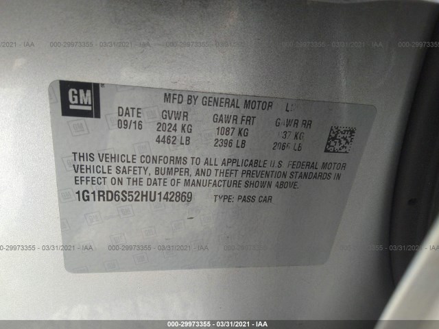 Photo 8 VIN: 1G1RD6S52HU142869 - CHEVROLET VOLT 