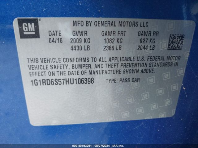 Photo 8 VIN: 1G1RD6S57HU106398 - CHEVROLET VOLT 