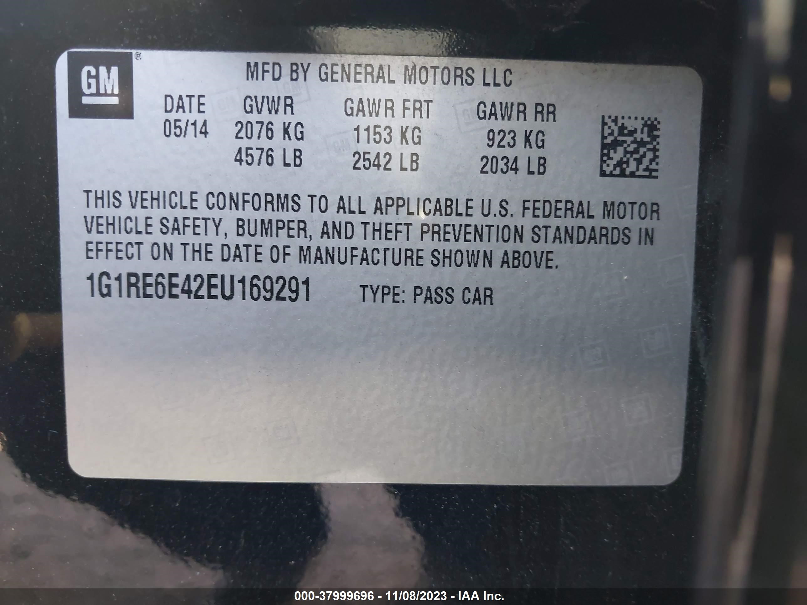 Photo 8 VIN: 1G1RE6E42EU169291 - CHEVROLET VOLT 