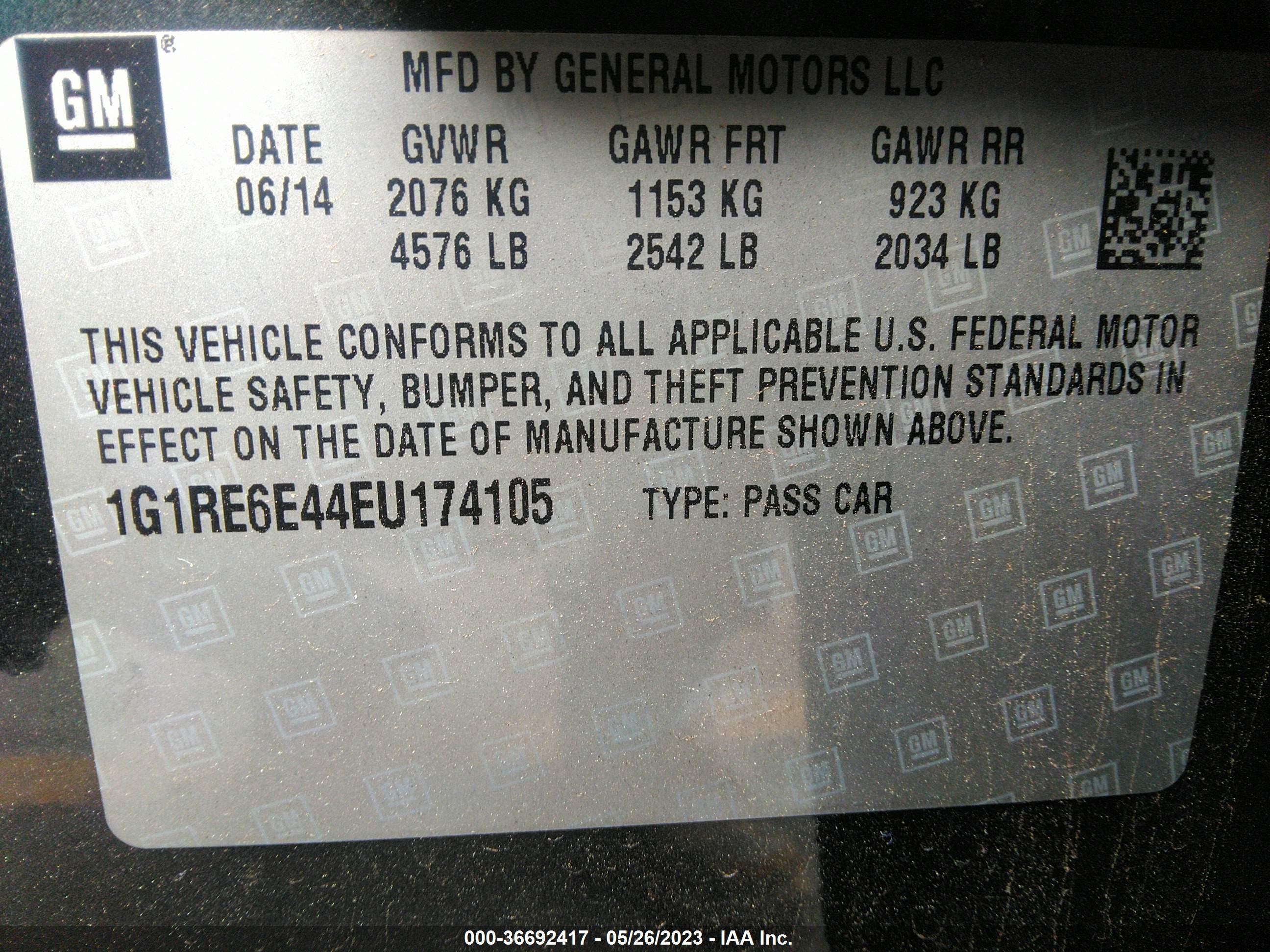 Photo 8 VIN: 1G1RE6E44EU174105 - CHEVROLET VOLT 