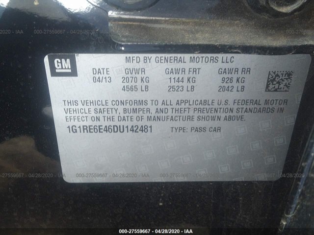 Photo 8 VIN: 1G1RE6E46DU142481 - CHEVROLET VOLT 