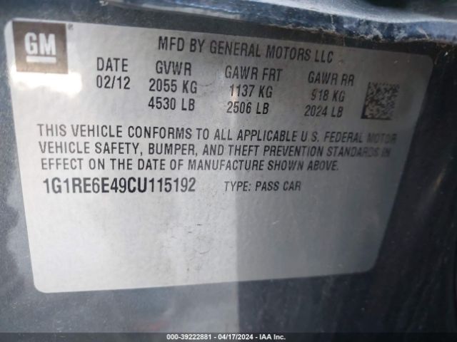 Photo 8 VIN: 1G1RE6E49CU115192 - CHEVROLET VOLT 