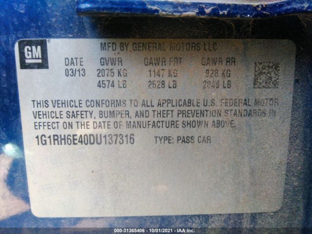 Photo 8 VIN: 1G1RH6E40DU137316 - CHEVROLET VOLT 