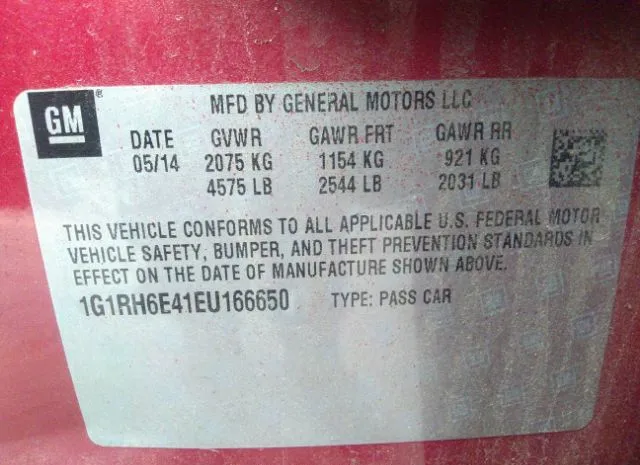 Photo 8 VIN: 1G1RH6E41EU166650 - CHEVROLET VOLT 