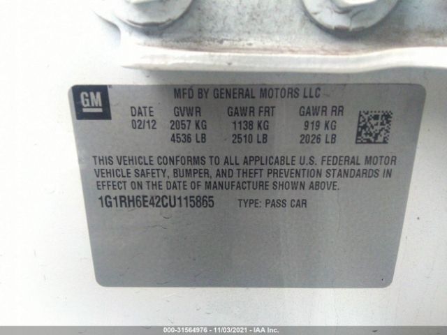 Photo 8 VIN: 1G1RH6E42CU115865 - CHEVROLET VOLT 