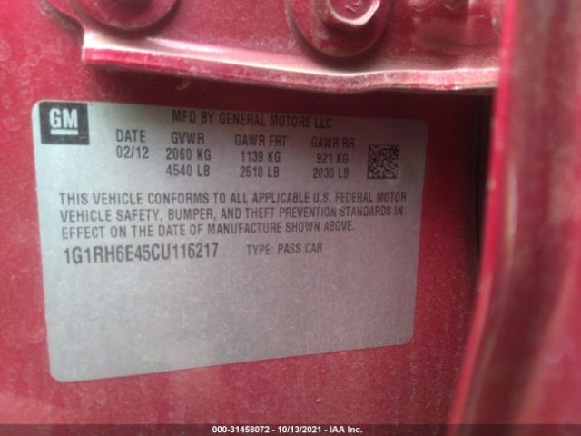 Photo 8 VIN: 1G1RH6E45CU116217 - CHEVROLET VOLT 