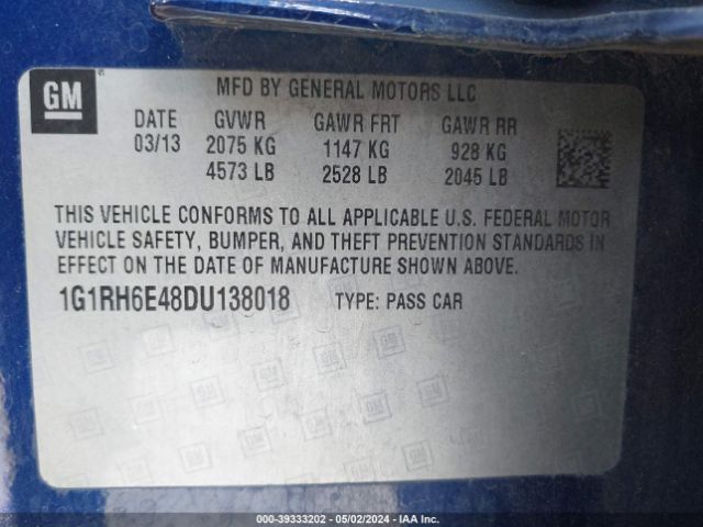 Photo 8 VIN: 1G1RH6E48DU138018 - CHEVROLET VOLT 