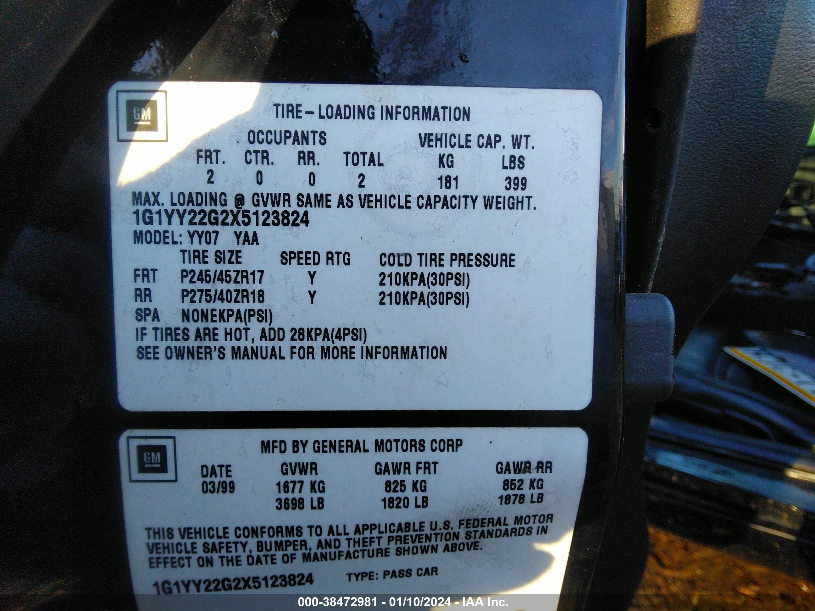 Photo 8 VIN: 1G1YY22G2X5123824 - CHEVROLET CORVETTE 