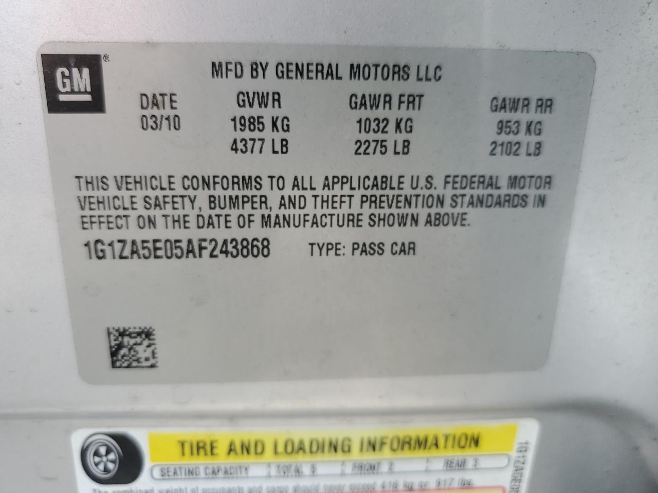 Photo 11 VIN: 1G1ZA5E05AF243868 - CHEVROLET MALIBU 