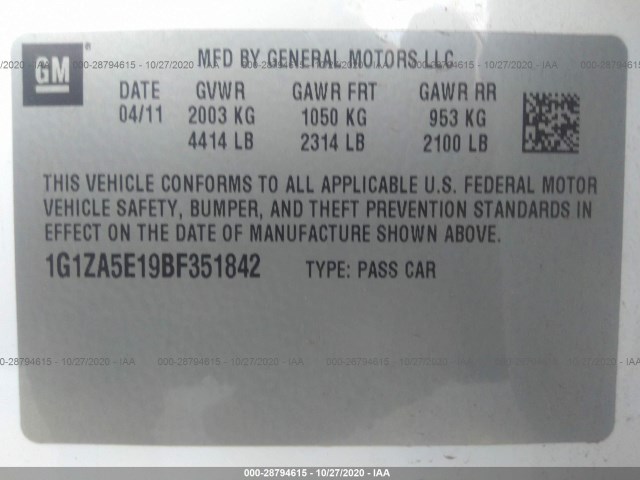 Photo 8 VIN: 1G1ZA5E19BF351842 - CHEVROLET MALIBU 