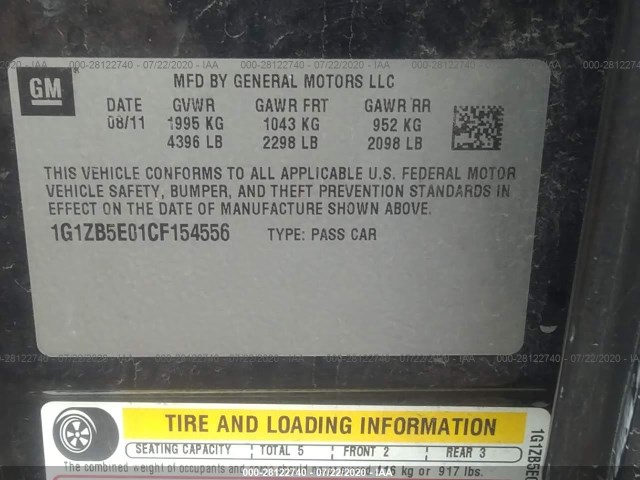 Photo 8 VIN: 1G1ZB5E01CF154556 - CHEVROLET MALIBU 