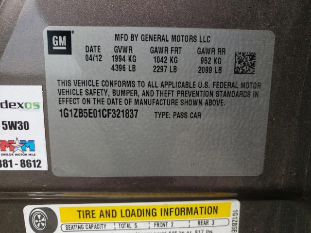 Photo 9 VIN: 1G1ZB5E01CF321837 - CHEVROLET MALIBU LS 