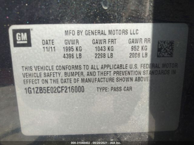 Photo 8 VIN: 1G1ZB5E02CF216000 - CHEVROLET MALIBU 