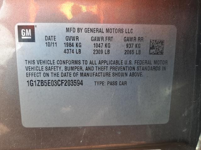 Photo 9 VIN: 1G1ZB5E03CF203594 - CHEVROLET MALIBU LS 