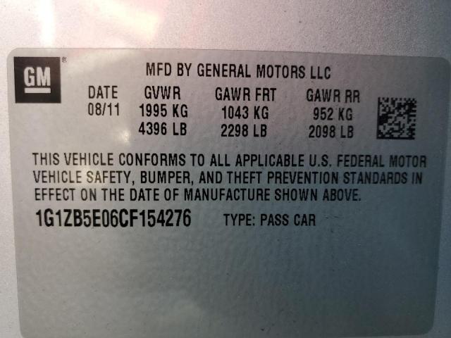 Photo 9 VIN: 1G1ZB5E06CF154276 - CHEVROLET MALIBU LS 