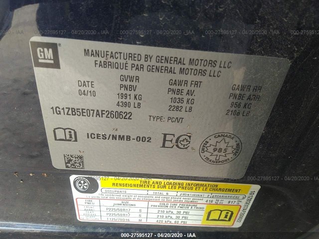 Photo 8 VIN: 1G1ZB5E07AF260622 - CHEVROLET MALIBU 