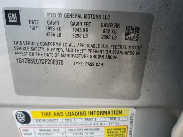 Photo 9 VIN: 1G1ZB5E07CF200875 - CHEVROLET MALIBU LS 