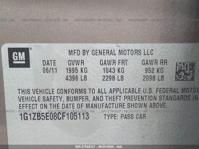 Photo 8 VIN: 1G1ZB5E08CF105113 - CHEVROLET MALIBU 