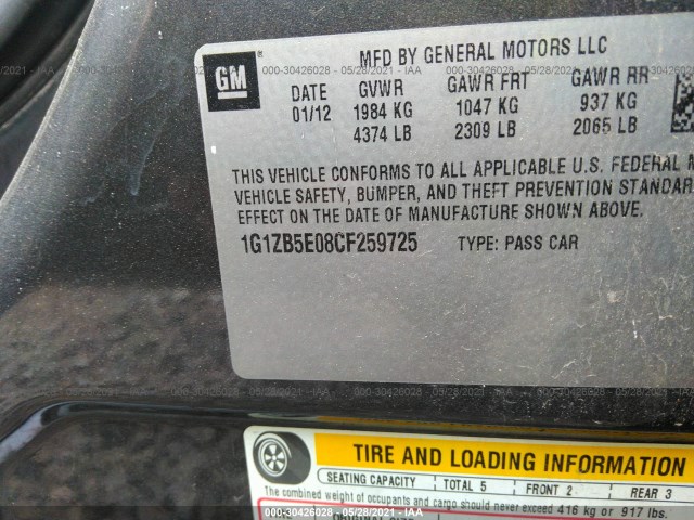 Photo 8 VIN: 1G1ZB5E08CF259725 - CHEVROLET MALIBU 