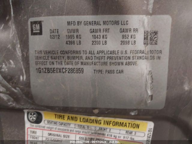 Photo 8 VIN: 1G1ZB5E0XCF286859 - CHEVROLET MALIBU 