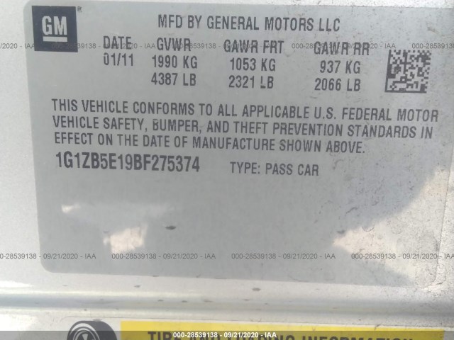 Photo 8 VIN: 1G1ZB5E19BF275374 - CHEVROLET MALIBU 