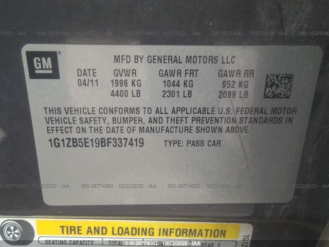 Photo 8 VIN: 1G1ZB5E19BF337419 - CHEVROLET MALIBU 