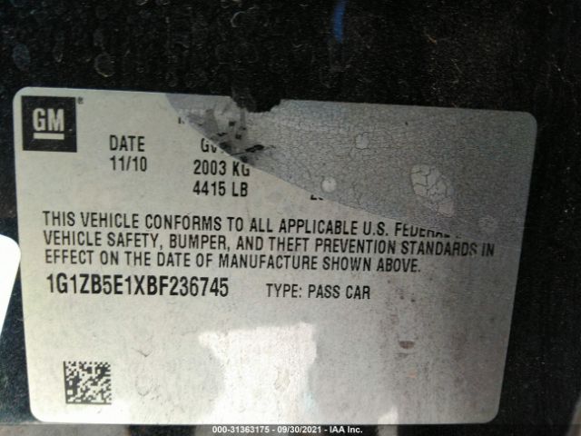 Photo 8 VIN: 1G1ZB5E1XBF236745 - CHEVROLET MALIBU 