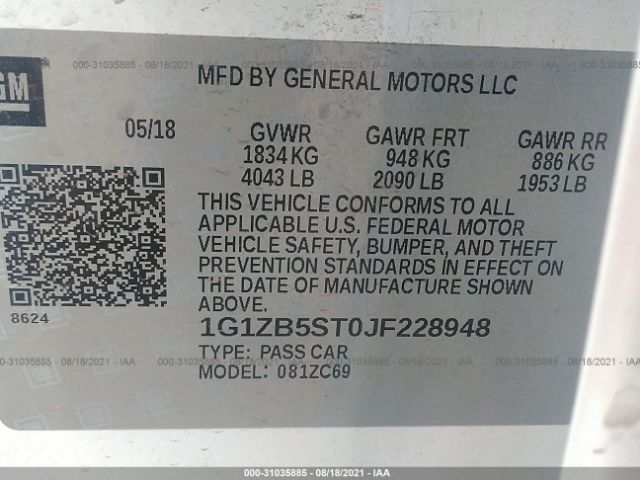 Photo 8 VIN: 1G1ZB5ST0JF228948 - CHEVROLET MALIBU 