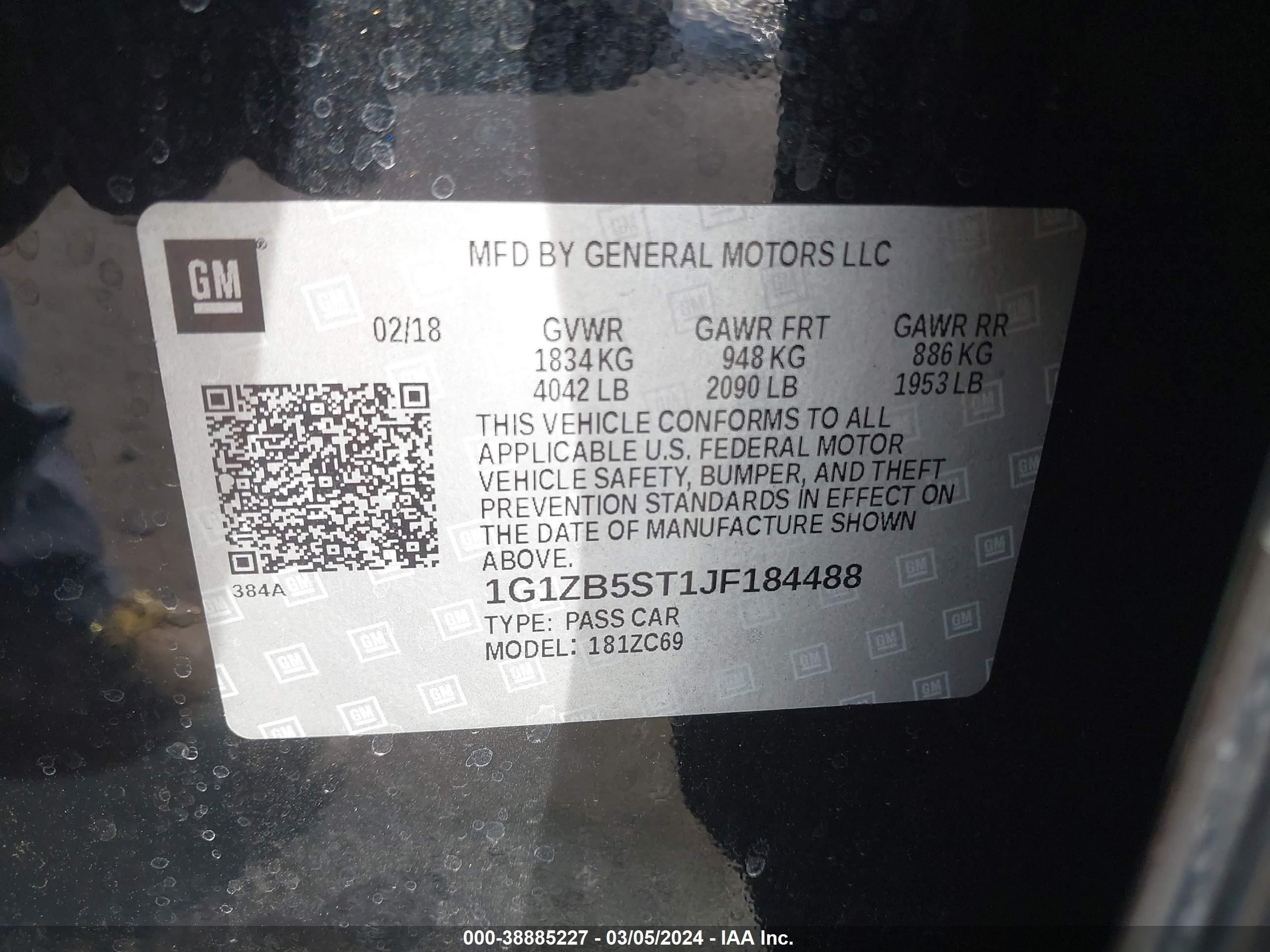 Photo 8 VIN: 1G1ZB5ST1JF184488 - CHEVROLET MALIBU 