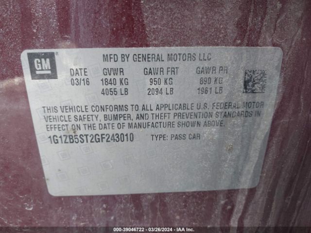 Photo 8 VIN: 1G1ZB5ST2GF243010 - CHEVROLET MALIBU 