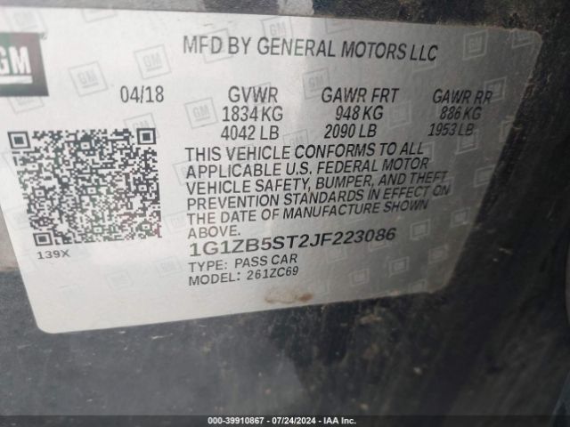 Photo 8 VIN: 1G1ZB5ST2JF223086 - CHEVROLET MALIBU 