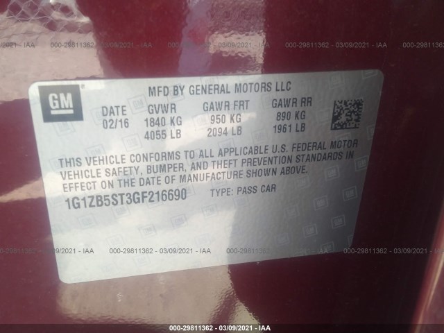 Photo 8 VIN: 1G1ZB5ST3GF216690 - CHEVROLET MALIBU 