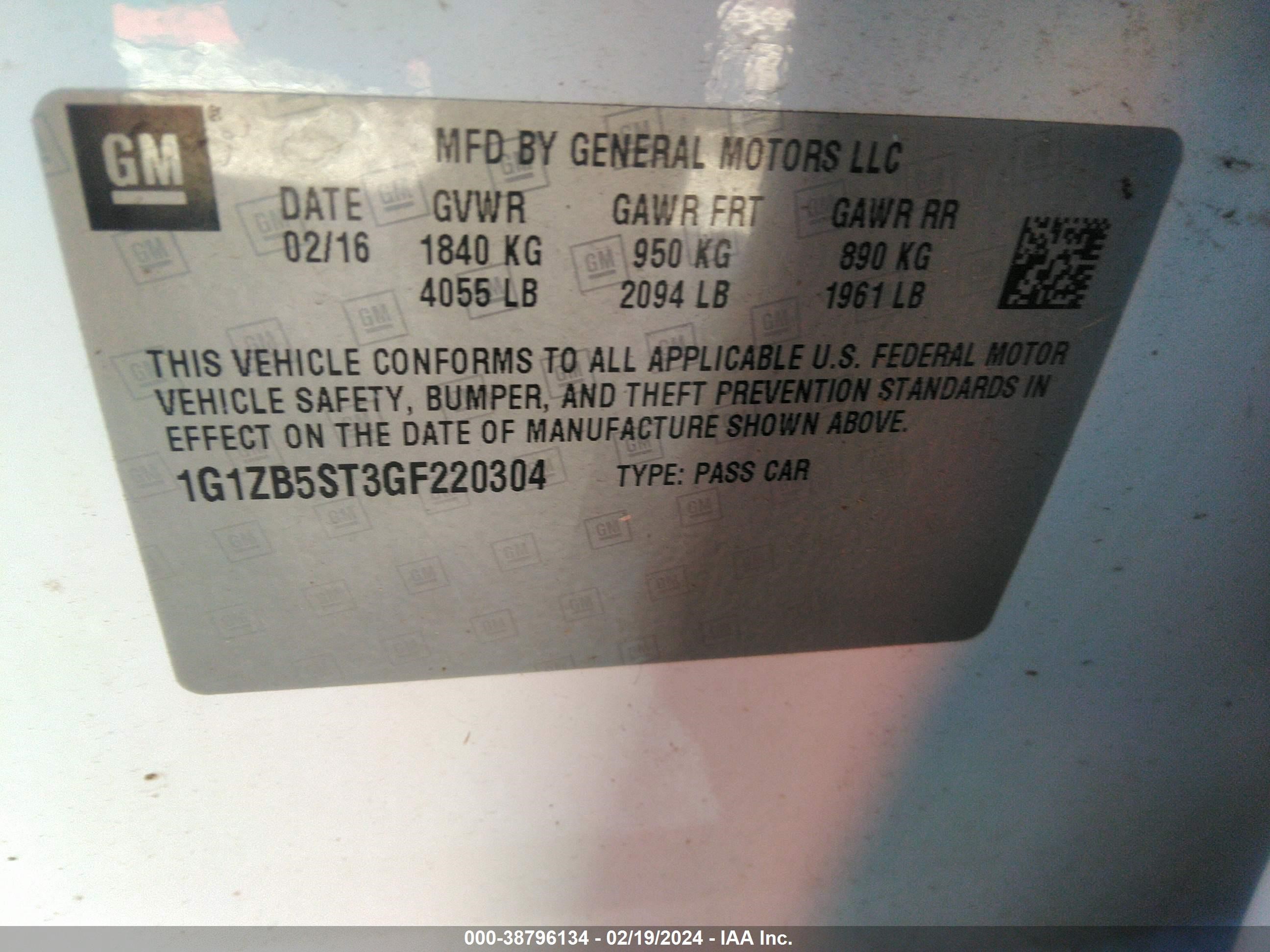 Photo 8 VIN: 1G1ZB5ST3GF220304 - CHEVROLET MALIBU 