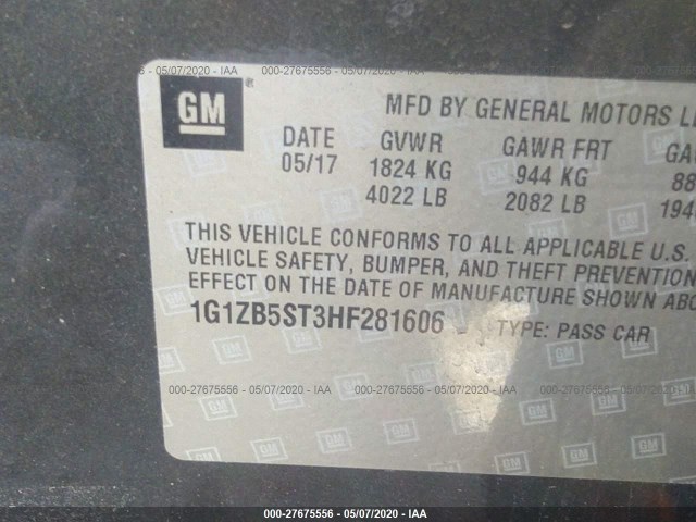 Photo 8 VIN: 1G1ZB5ST3HF281606 - CHEVROLET MALIBU 