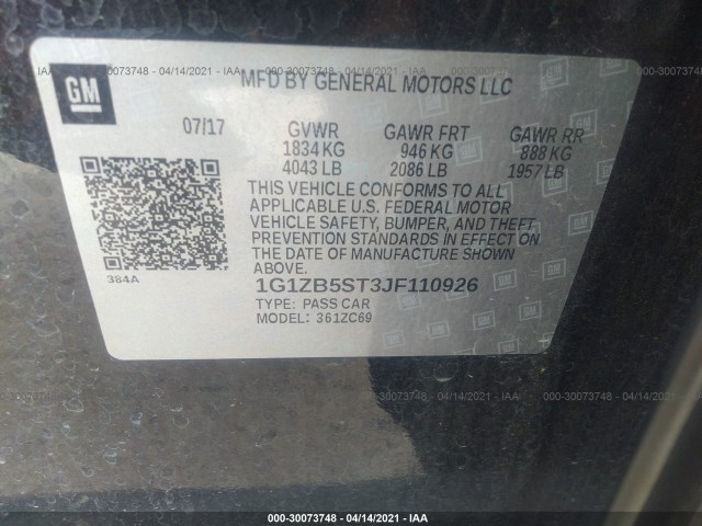 Photo 8 VIN: 1G1ZB5ST3JF110926 - CHEVROLET MALIBU 