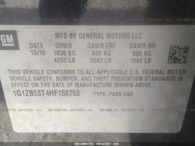 Photo 8 VIN: 1G1ZB5ST4HF158753 - CHEVROLET MALIBU 