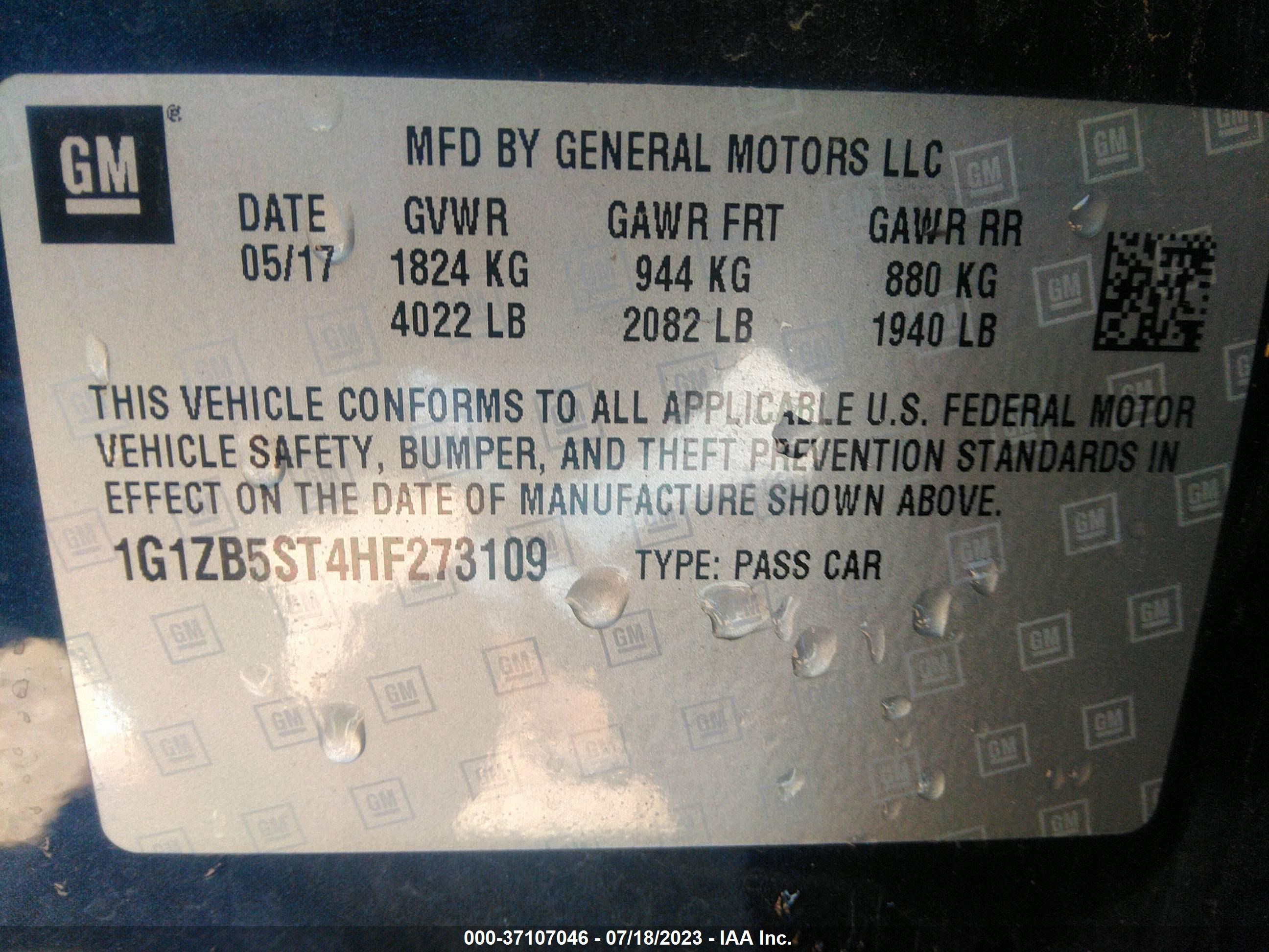 Photo 8 VIN: 1G1ZB5ST4HF273109 - CHEVROLET MALIBU 