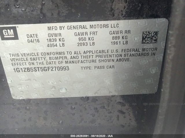 Photo 8 VIN: 1G1ZB5ST5GF270993 - CHEVROLET MALIBU 