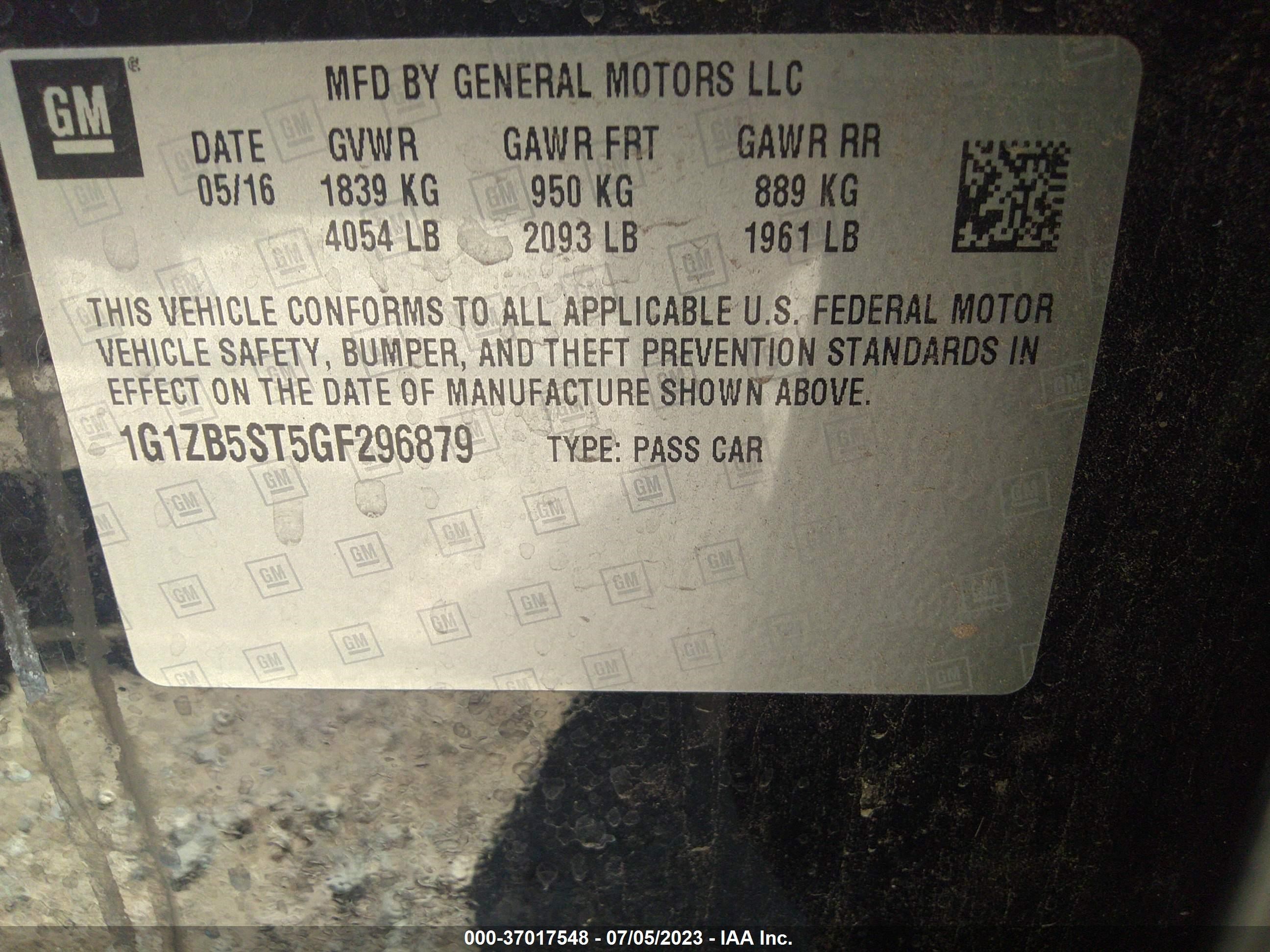 Photo 8 VIN: 1G1ZB5ST5GF296879 - CHEVROLET MALIBU 