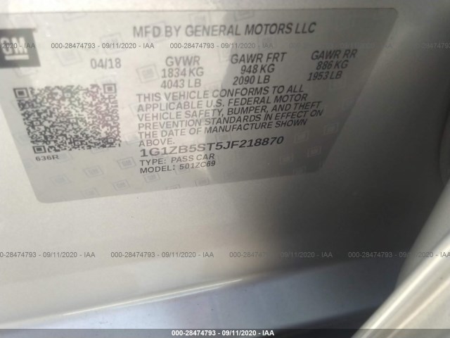 Photo 8 VIN: 1G1ZB5ST5JF218870 - CHEVROLET MALIBU 