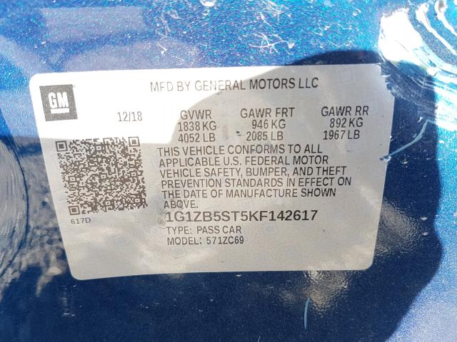 Photo 9 VIN: 1G1ZB5ST5KF142617 - CHEVROLET MALIBU LS 