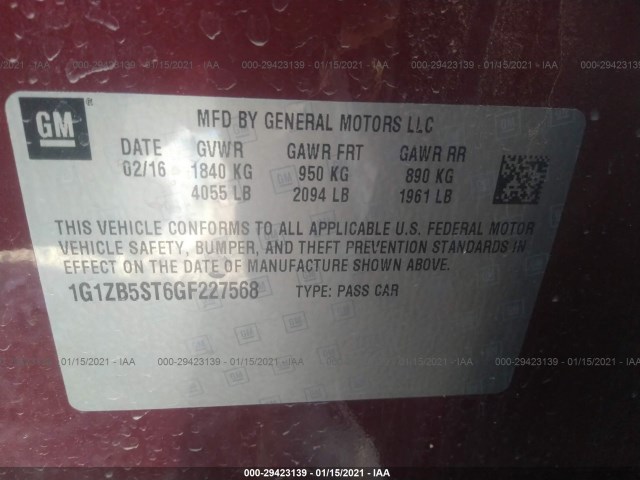 Photo 8 VIN: 1G1ZB5ST6GF227568 - CHEVROLET MALIBU 