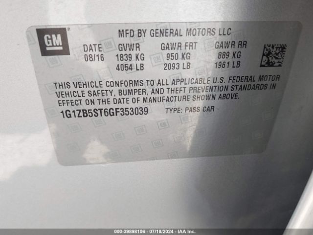 Photo 8 VIN: 1G1ZB5ST6GF353039 - CHEVROLET MALIBU 